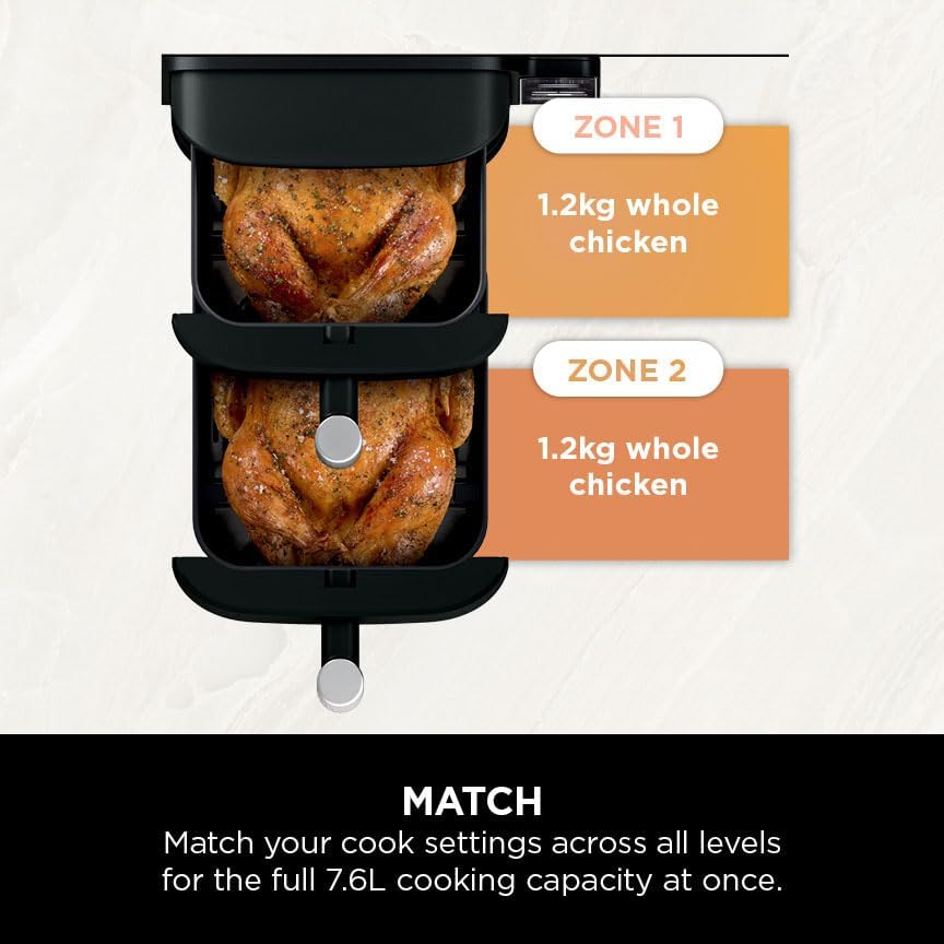 Ninja SL300UK Double Stack Air Fryer 7.6L – Dual Drawer, 6 Functions, Space Saving, Black