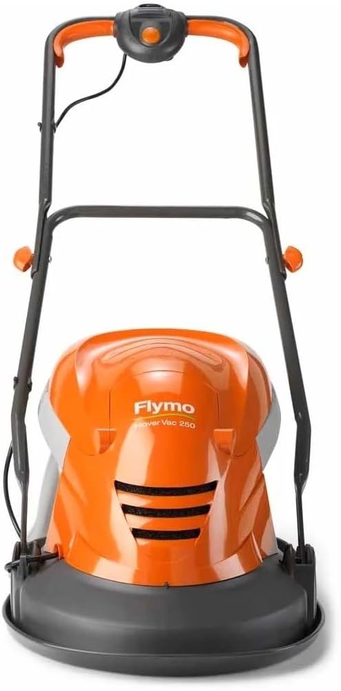 Flymo Hover Vac 250 Electric Lawn Mower 1400W – 25cm Hover Mower, 15L Grass Box, Lightweight, Orange/Grey