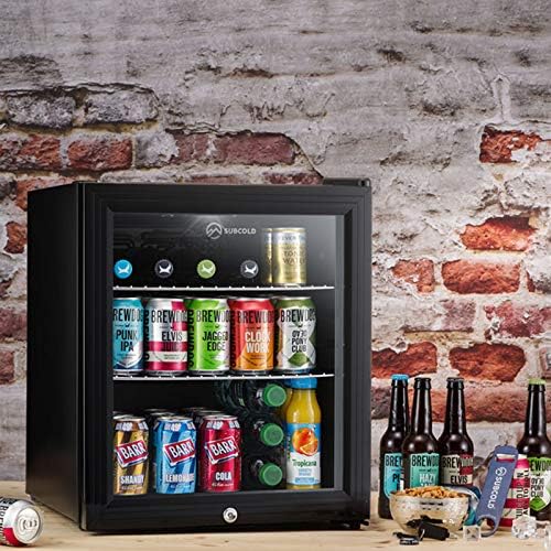 Subcold Super50 LED – Mini Fridge Black | 50L Beer, Wine & Drinks Fridge | LED Light + Lock & Key | Energy Efficient (Black) [Energy Class E]