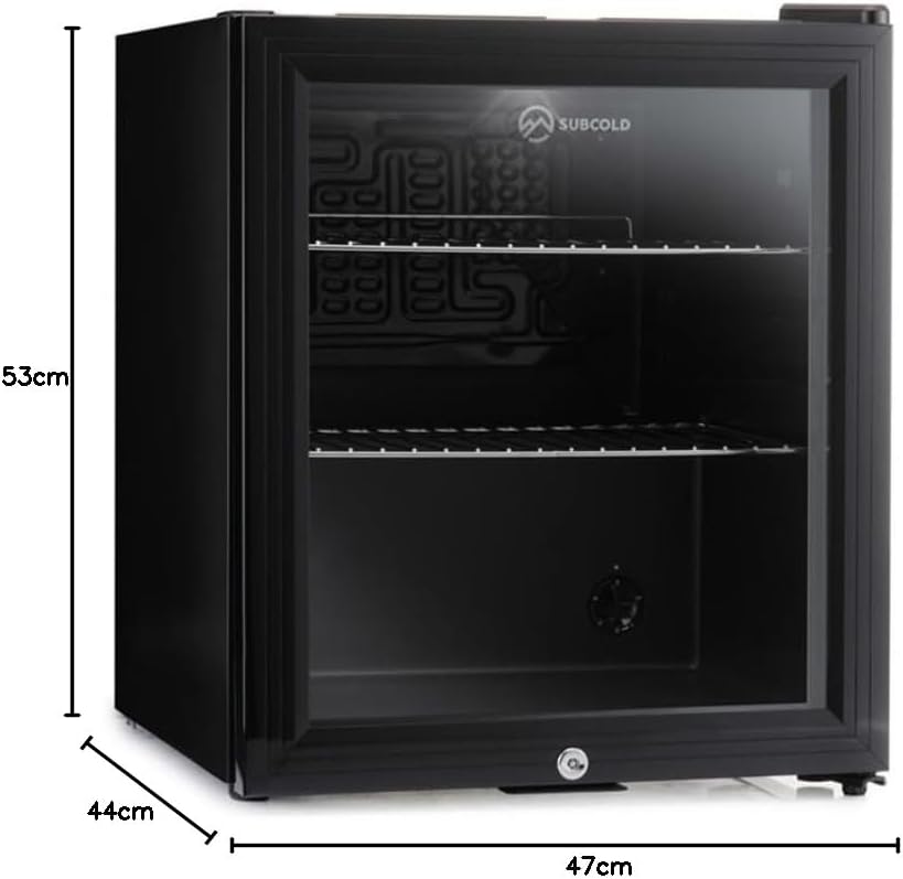 Subcold Super50 LED – Mini Fridge Black | 50L Beer, Wine & Drinks Fridge | LED Light + Lock & Key | Energy Efficient (Black) [Energy Class E]