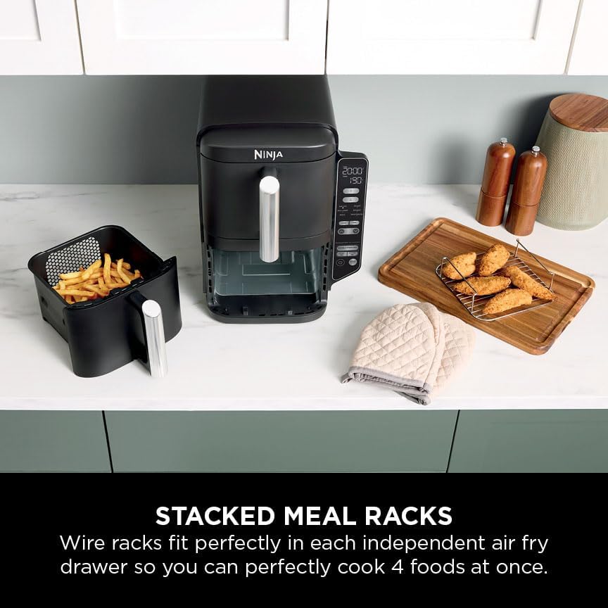Ninja SL300UK Double Stack Air Fryer 7.6L – Dual Drawer, 6 Functions, Space Saving, Black