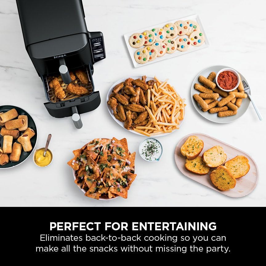 Ninja SL300UK Double Stack Air Fryer 7.6L – Dual Drawer, 6 Functions, Space Saving, Black