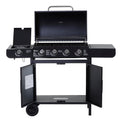 Outsunny 4+1 Burner Gas BBQ Grill, Outdoor Barbecue Trolley with Wheels, Warming Rack, Side Shelves, Cabinet, Thermometer for Garden, Party, Camping, 125 L x 51 W x 100 H cm, Black