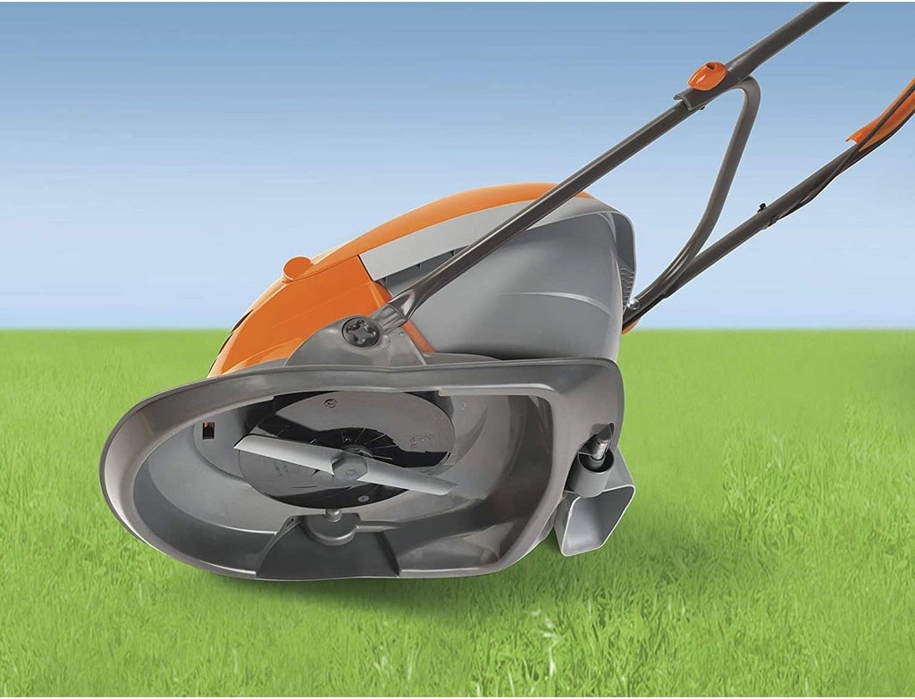 Flymo Hover Vac 250 Electric Lawn Mower 1400W – 25cm Hover Mower, 15L Grass Box, Lightweight, Orange/Grey