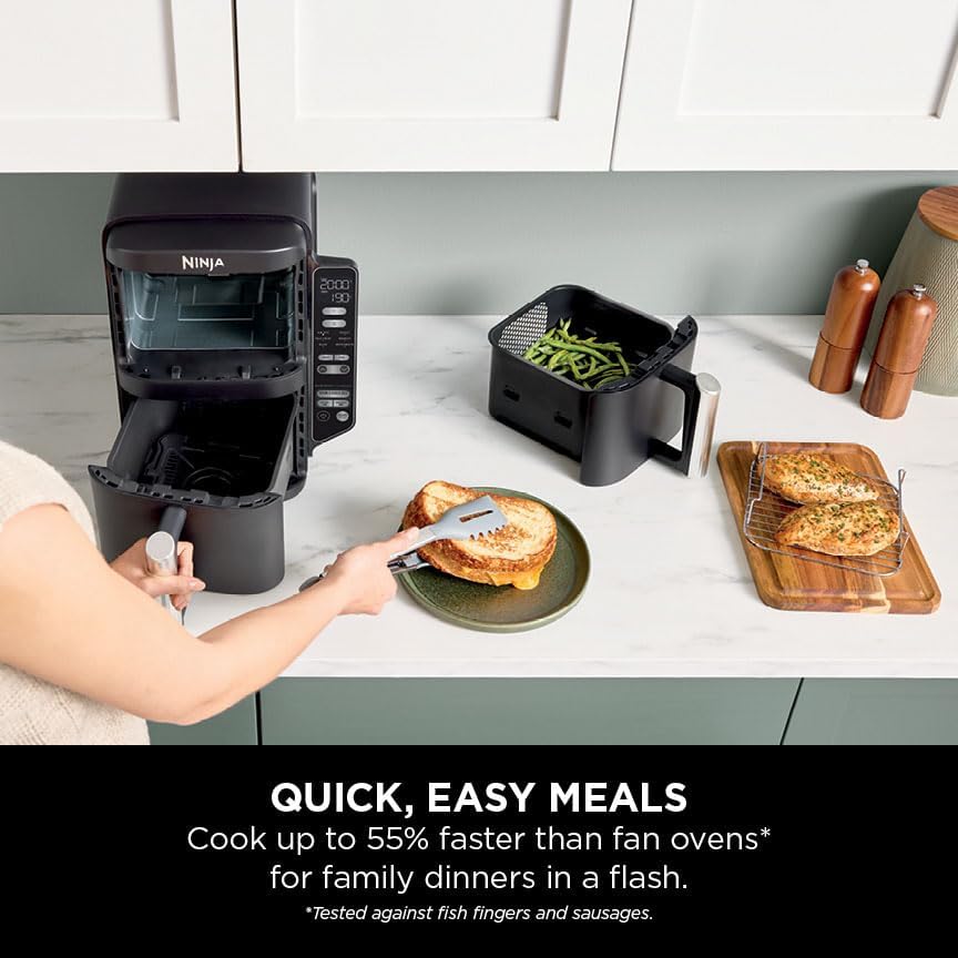 Ninja SL300UK Double Stack Air Fryer 7.6L – Dual Drawer, 6 Functions, Space Saving, Black