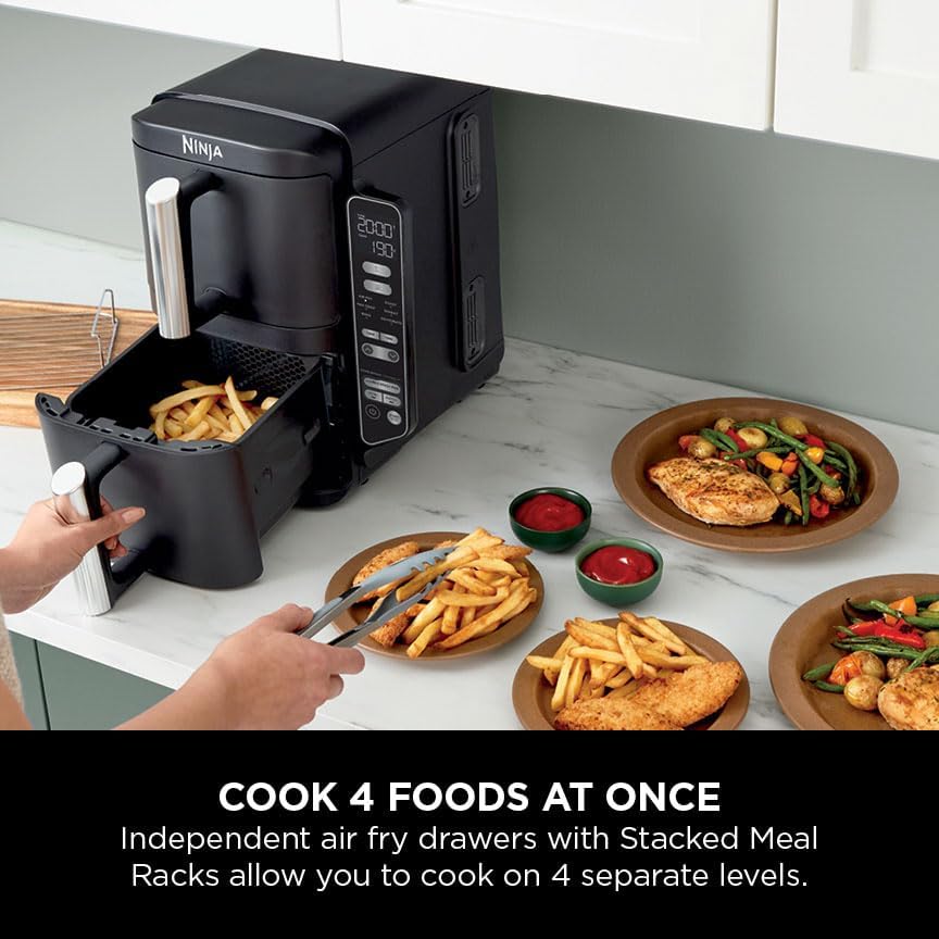Ninja SL300UK Double Stack Air Fryer 7.6L – Dual Drawer, 6 Functions, Space Saving, Black
