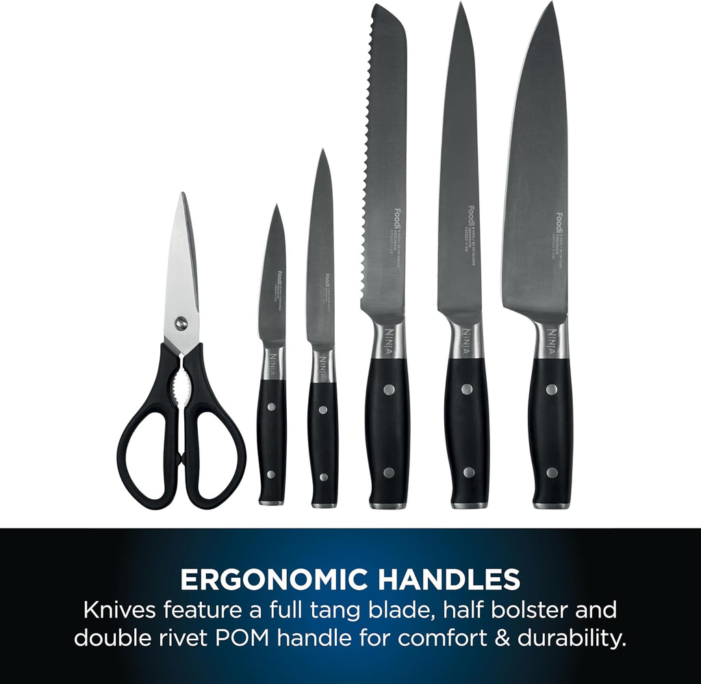 Ninja Foodi StaySharp Knife Block with Integrated Sharpener 5 Knives and Scissors (1 pair), Sharp 6-Piece Knife Set Chef, Bread, Slicing, Utility, Paring Knives & Scissors, Stainless Steel, K32006UK