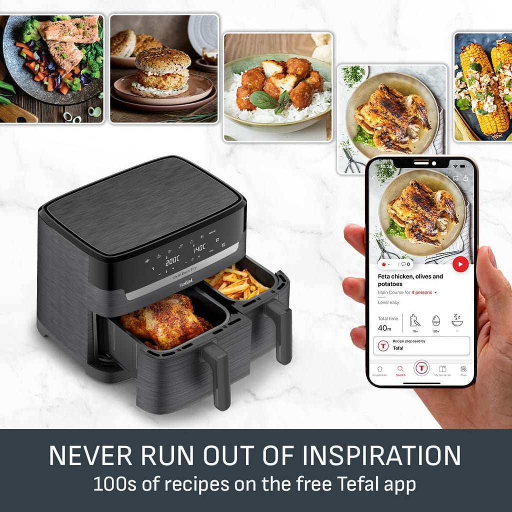 Tefal Easy Fry Dual Zone Air Fryer EY901HG0 8.3L – 2 Drawers, 8-in-1, Extra Crisp, Coal Grey