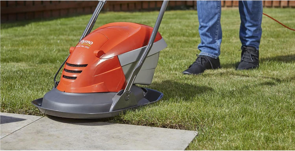 Flymo Hover Vac 250 Electric Hover Collect Lawn Mower - 1400W, 25cm Cutting Width, 15L Grass Box, Ambidextrous Handles, Folds Flat, Orange and Grey