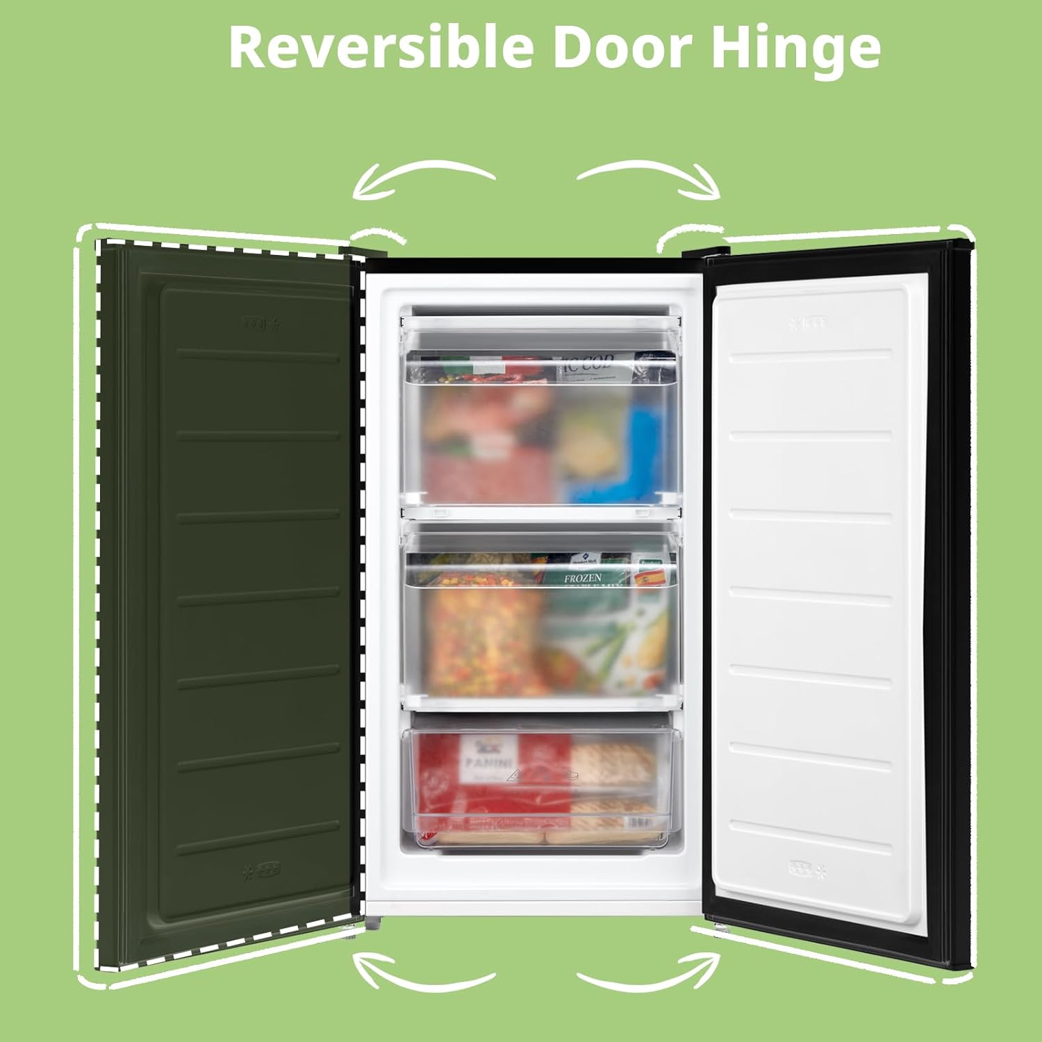 COMFEE' RCU60BL2UK(E) 60 Litre Freestanding Under Counter, 48cm Upright Freezer Adjustable Thermostat, Reversible Door, 4 Star Freezer Rating Drawer, Black [Energy Class E]
