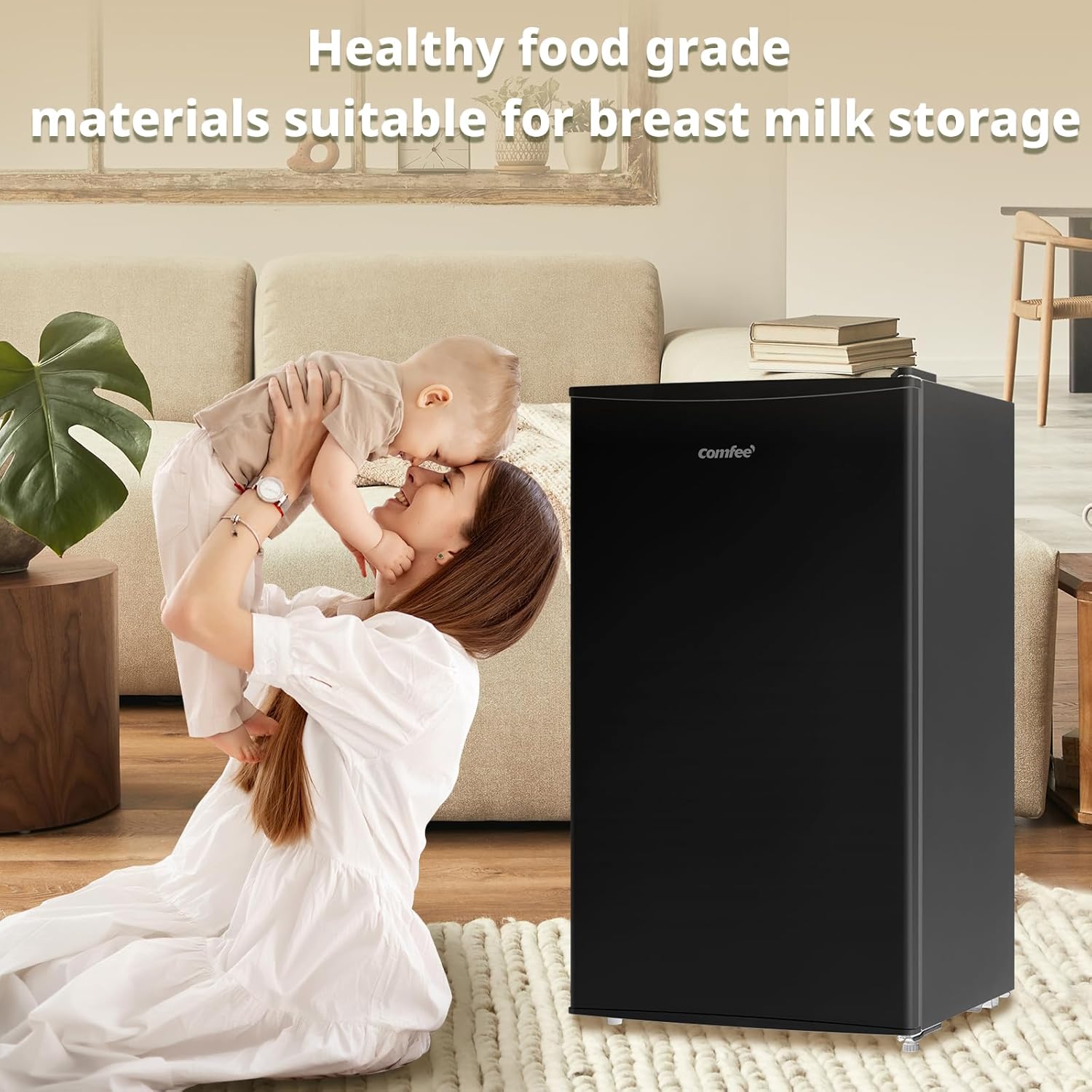 COMFEE' RCU60BL2UK(E) 60 Litre Freestanding Under Counter, 48cm Upright Freezer Adjustable Thermostat, Reversible Door, 4 Star Freezer Rating Drawer, Black [Energy Class E]