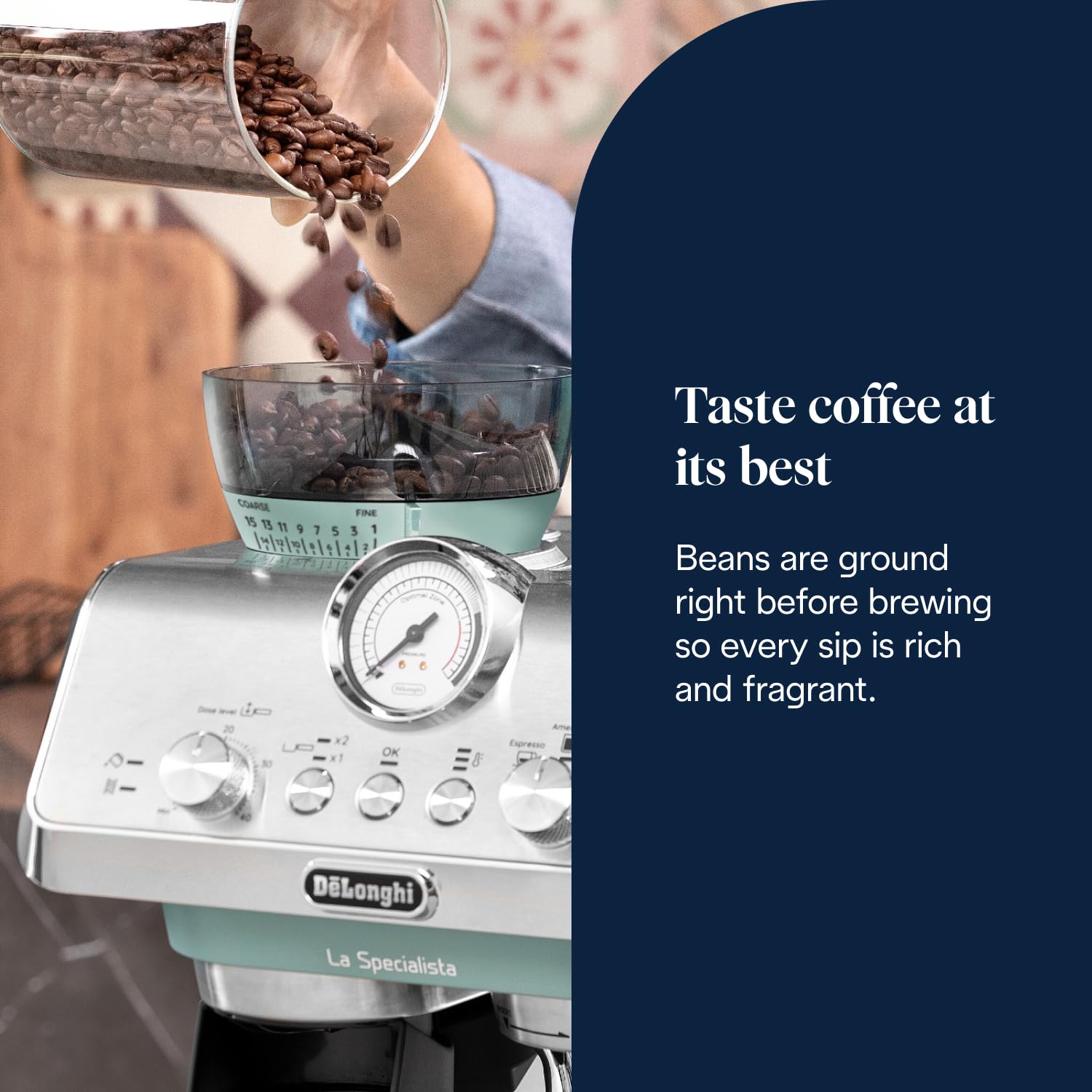De'Longhi La Specialista Arte EC9155.GR, Barista Pump Espresso Machine, Bean to Cup Coffee and Cappuccino Maker, 8 Grinding Settings, MyLatte Art Frothing Wand, 1550W, Green
