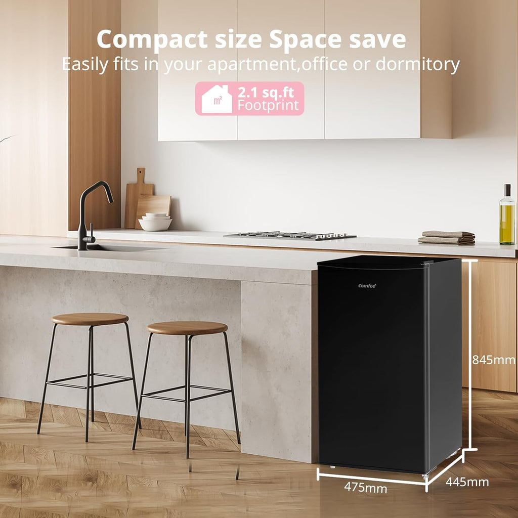 COMFEE' RCU60BL2UK(E) 60 Litre Freestanding Under Counter, 48cm Upright Freezer Adjustable Thermostat, Reversible Door, 4 Star Freezer Rating Drawer, Black [Energy Class E]