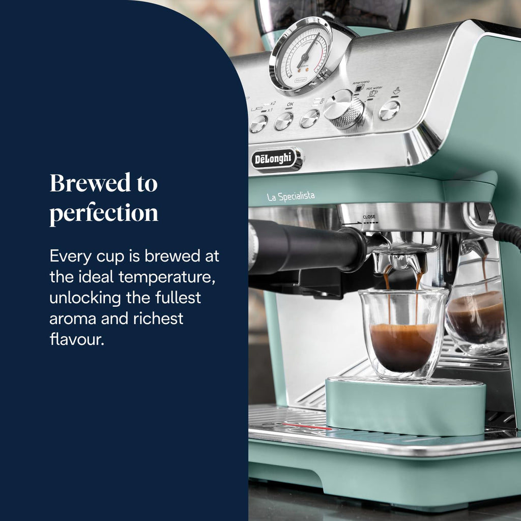 De'Longhi La Specialista Arte EC9155.GR, Barista Pump Espresso Machine, Bean to Cup Coffee and Cappuccino Maker, 8 Grinding Settings, MyLatte Art Frothing Wand, 1550W, Green