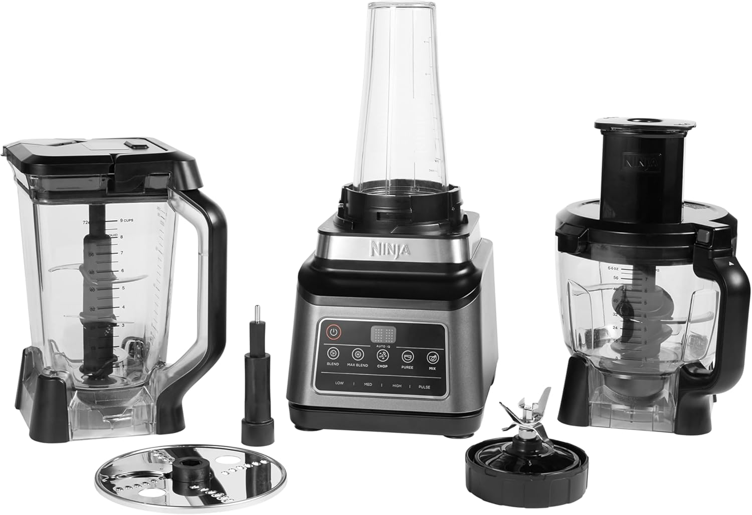 Ninja BN800UK 3-in-1 Food Processor & Blender 1200W – 2.1L Jug, 1.8L Bowl, Auto-iQ, Black