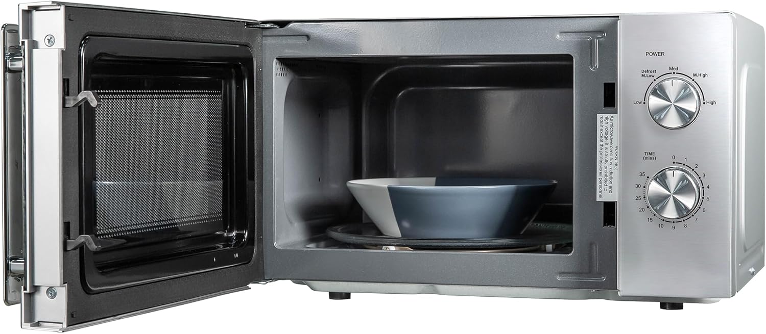 Russell Hobbs Stainless Steel Microwave 20 Litre 800W Solo Manual with 5 Power Levels, Defrost Function & Easy Clean, 35 Minute Timer, RHMM827SS