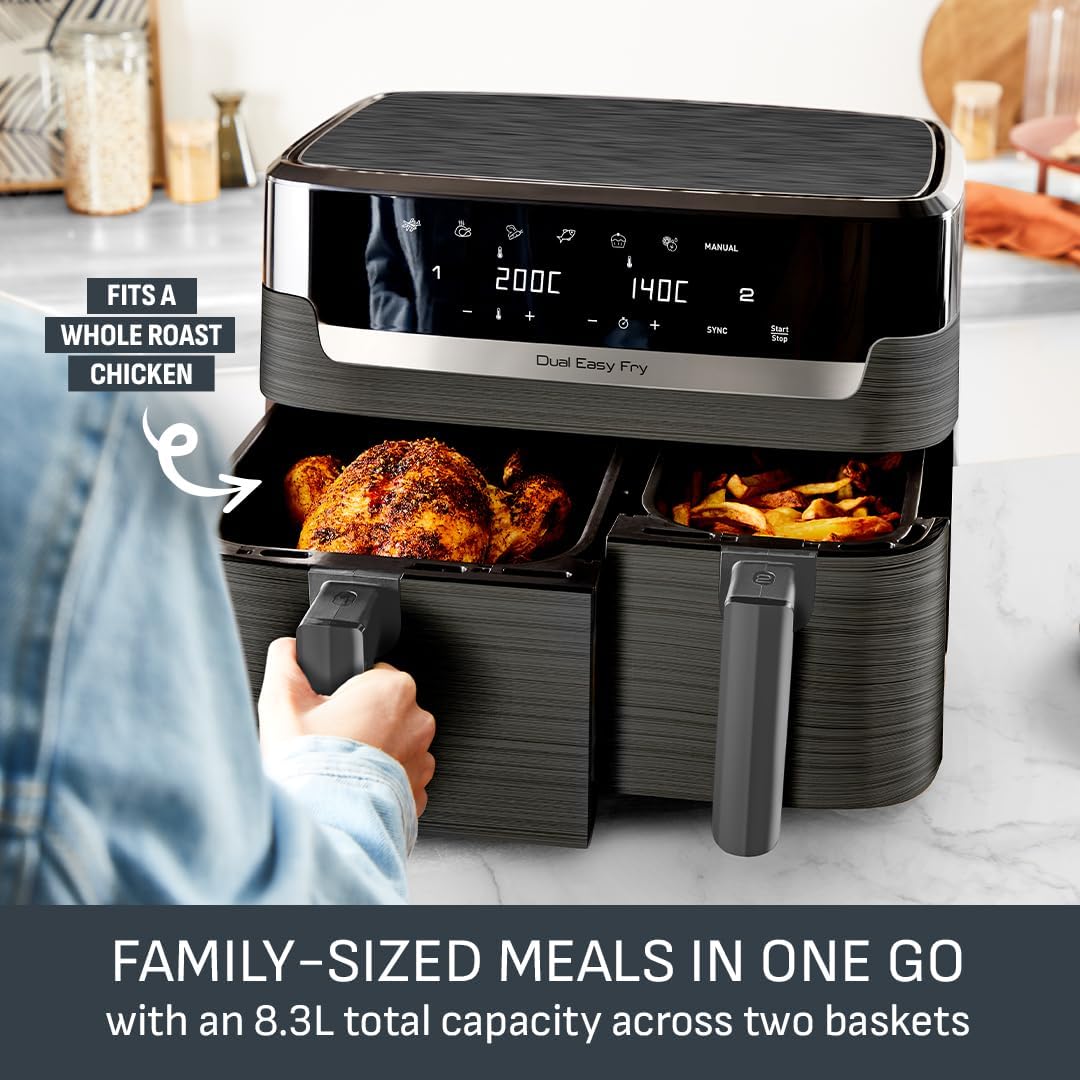 Tefal Easy Fry Dual Zone Air Fryer EY901HG0 8.3L – 2 Drawers, 8-in-1, Extra Crisp, Coal Grey