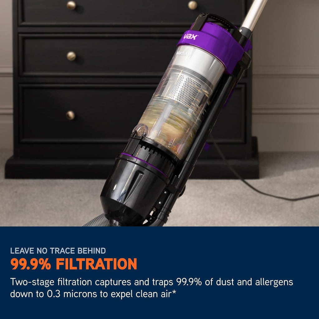 Vax Mach Air Corded Upright Bagless Vacuum Cleaner, Lightweight, Handheld Tool Attachments for Hair, Car, Upholstery, Bed, Mattress, Home cleaning, 820W, 4.9kg, Purple, UCA1GEV1 [Energy Class A]