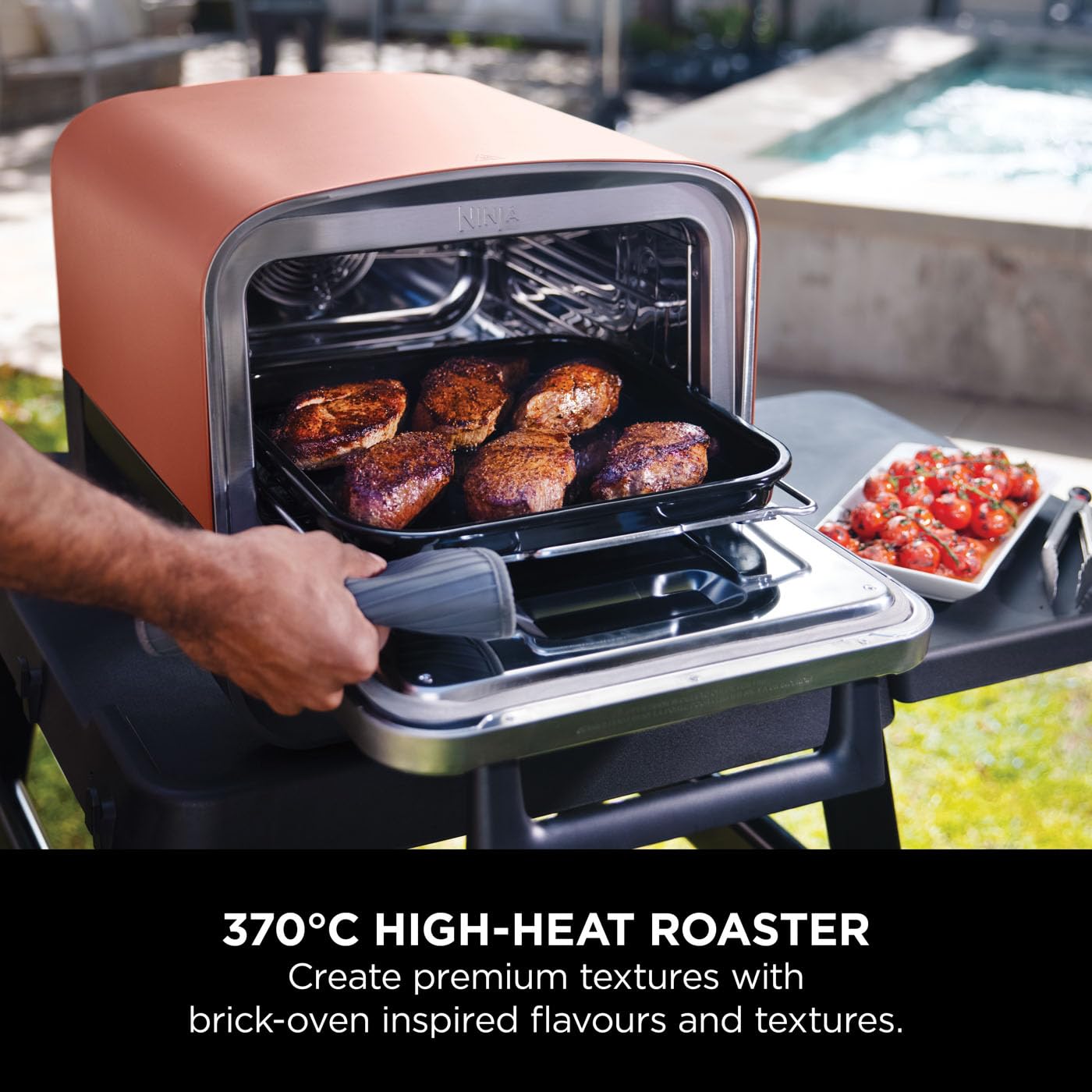 Ninja Woodfire Electric Outdoor Oven, 8-in-1 Pizza Oven, High-Heat Roaster & BBQ Smoker with Roast Rack, Pro-Heat Tray, Pizza Stone,Wood Pellets & Scoop, Electric,6 Pizza Settings,Burnt Orange OO101UK