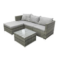 COZYBRITE Garden Corner Sofa Rattan Furniture Set 4 Seater Patio Outdoor Lounge Settee with Glass Coffee Table All-weather SFS066 (Mix Grey Rattan+Grey Cushion)
