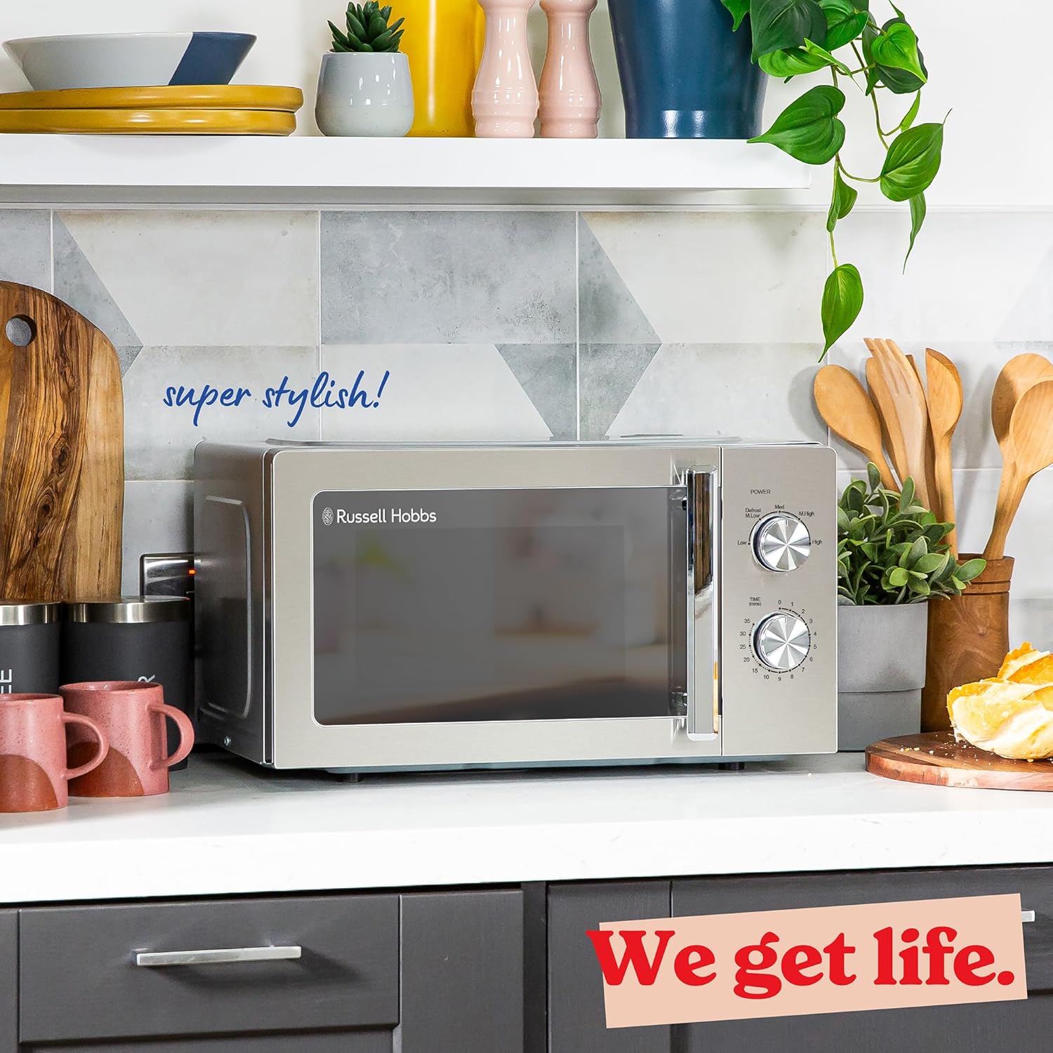 Russell Hobbs Stainless Steel Microwave 20 Litre 800W Solo Manual with 5 Power Levels, Defrost Function & Easy Clean, 35 Minute Timer, RHMM827SS