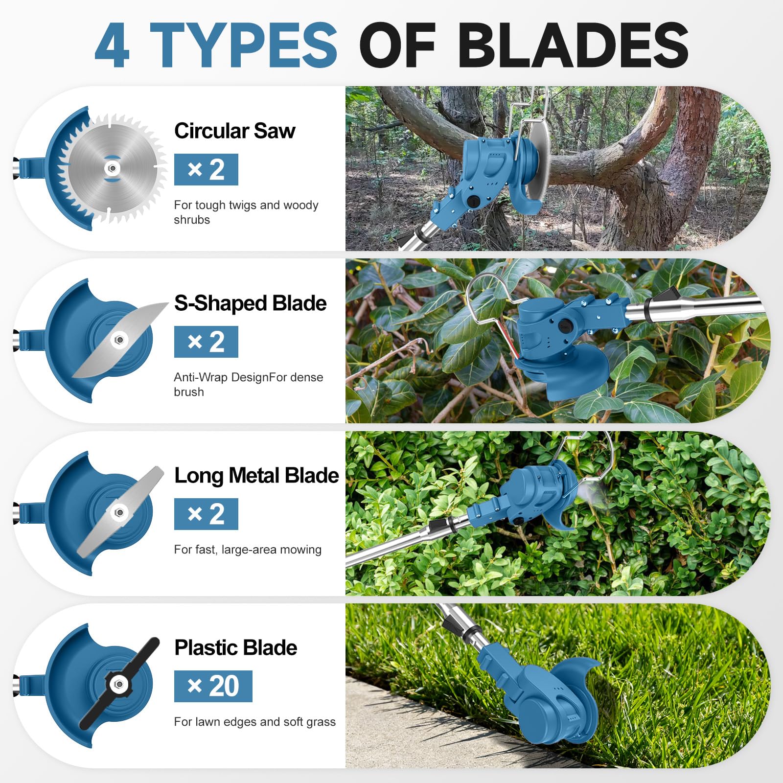 21V Cordless Strimmer, 700W Grass Trimmer with 2x 2000mAh Batteries, Lightweight Foldable Battery Strimmers Cordless with 26 Blades,90° Adjustable Head for Garden Lawn Weeding - Deep Blue