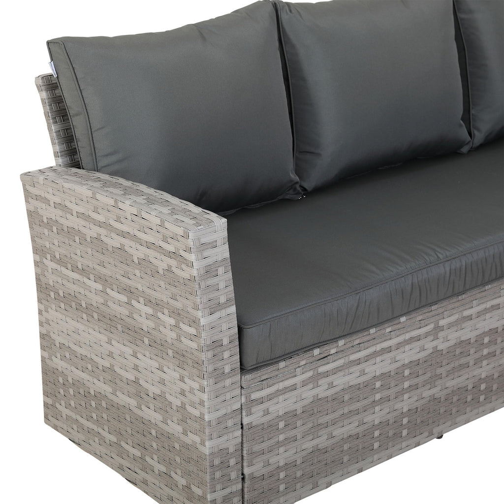 Spring Garden Bristol 9-Seater Rattan Garden Furniture Set with Parasol Hole & Cover,Flexible L-Shape Corner Sofa, 90cm Dining Table& 2 Benches - Free Rain Cover - Grey/Grey - All-Weather
