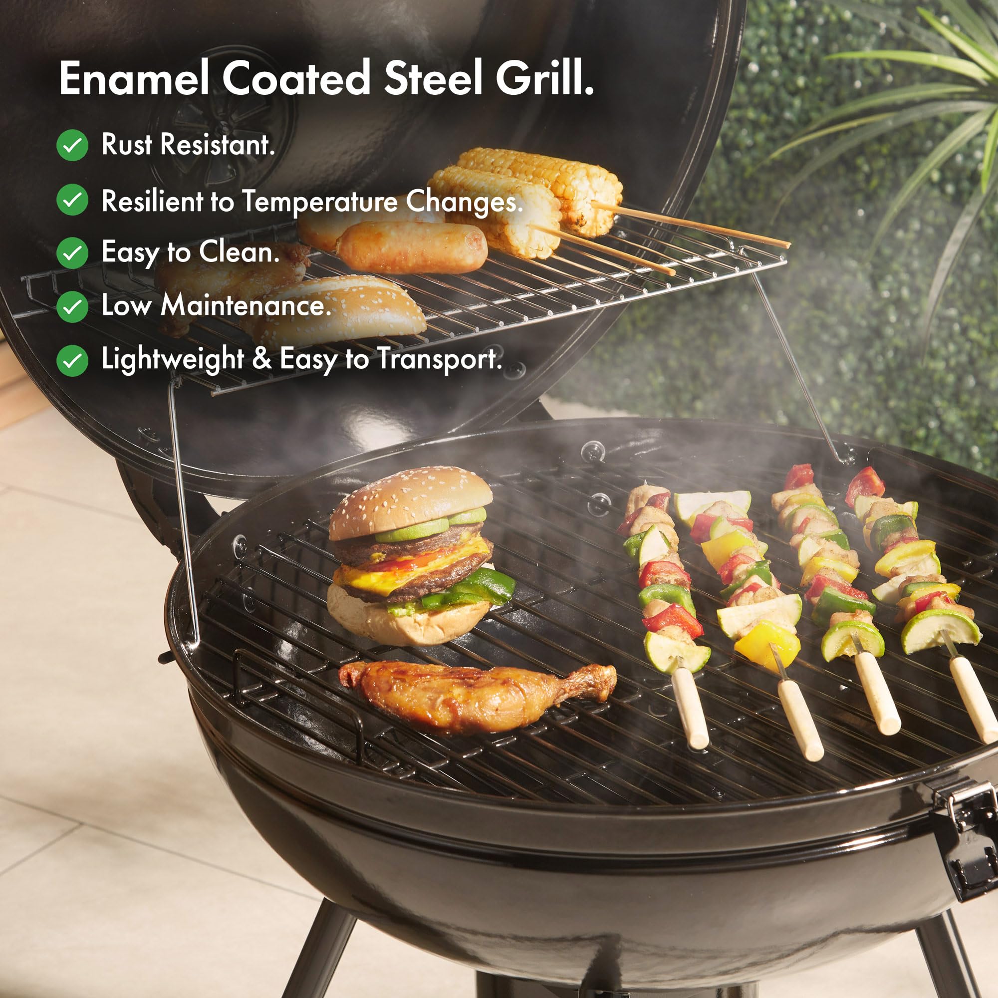 VonHaus Charcoal BBQ 22.5" – Portable Kettle Barbecue with Warming Rack, Temperature Gauge, Storage Shelf, Wheels, Lockable Lid, Removable Ash Cup, Large Cooking Grill – Grill Meat, Fish & Vegetables