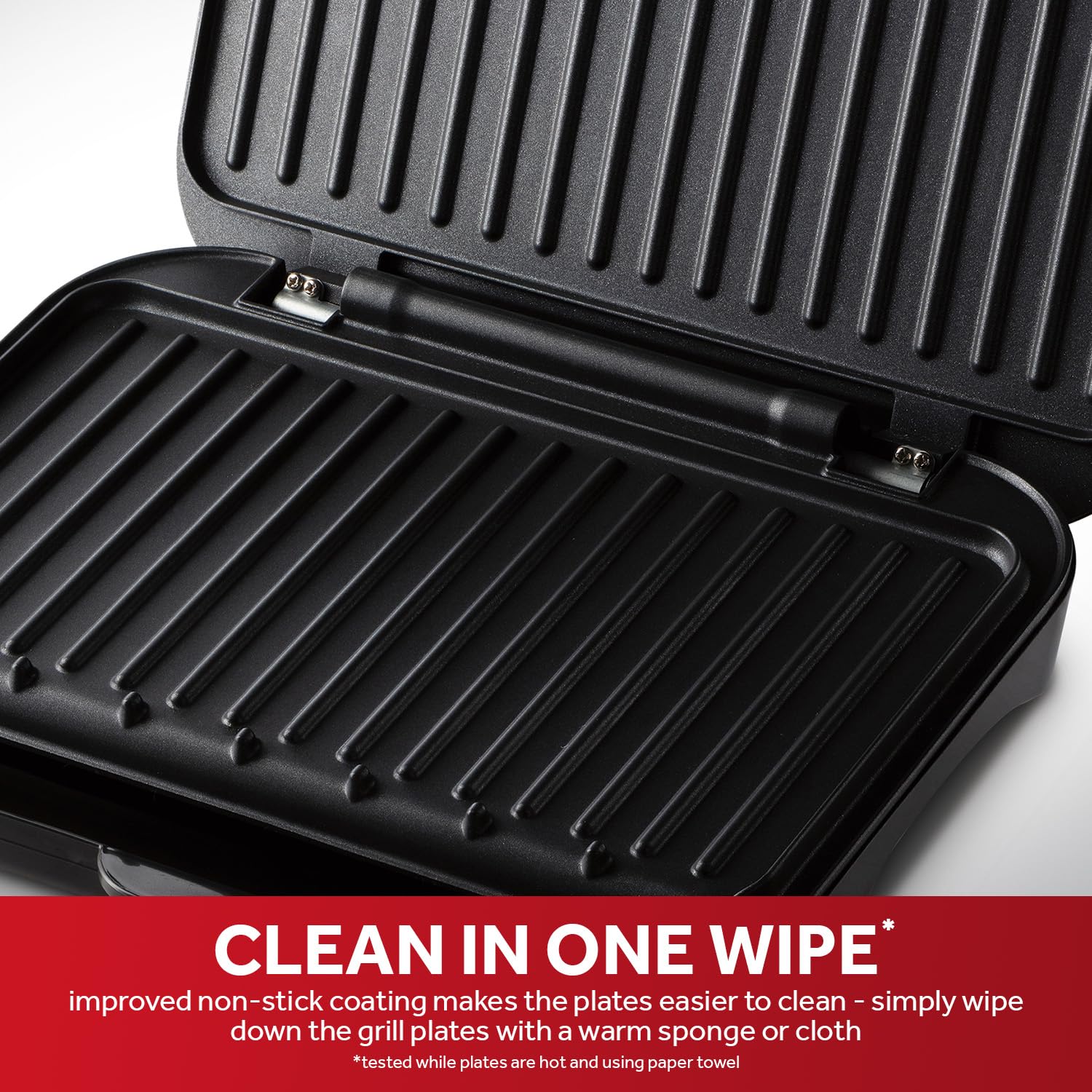 George Foreman Medium Electric Fit Grill [Non stick, Healthy, Griddle, Toastie, Hot plate, Panini, BBQ, Energy saving, Vertical storage, Easy clean, Drip tray, Ready to cook light] Black, 1630W 25810