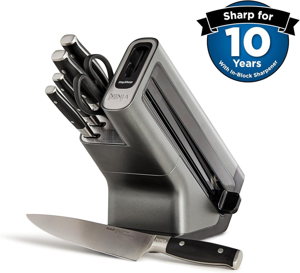 Ninja Foodi StaySharp Knife Block with Integrated Sharpener 5 Knives and Scissors (1 pair), Sharp 6-Piece Knife Set Chef, Bread, Slicing, Utility, Paring Knives & Scissors, Stainless Steel, K32006UK