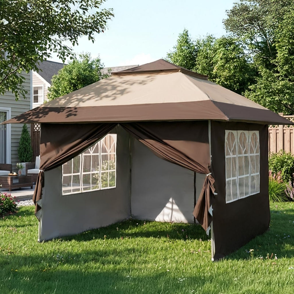 CROWN SHADES 4m x 4m Pop Up Gazebo with 4 Removable Side Panels, Double Roof Pop Up Party Canopy, Height-Adjustable Metal Frame Garden Shelter for Patio & Outdoor Events, Includes Carry Bag