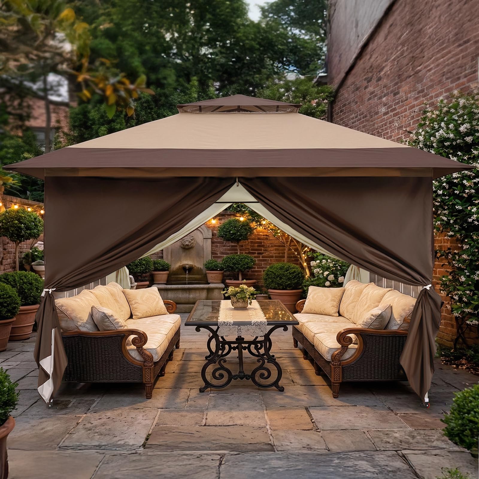 CROWN SHADES 4m x 4m Pop Up Gazebo with 4 Removable Side Panels, Double Roof Pop Up Party Canopy, Height-Adjustable Metal Frame Garden Shelter for Patio & Outdoor Events, Includes Carry Bag