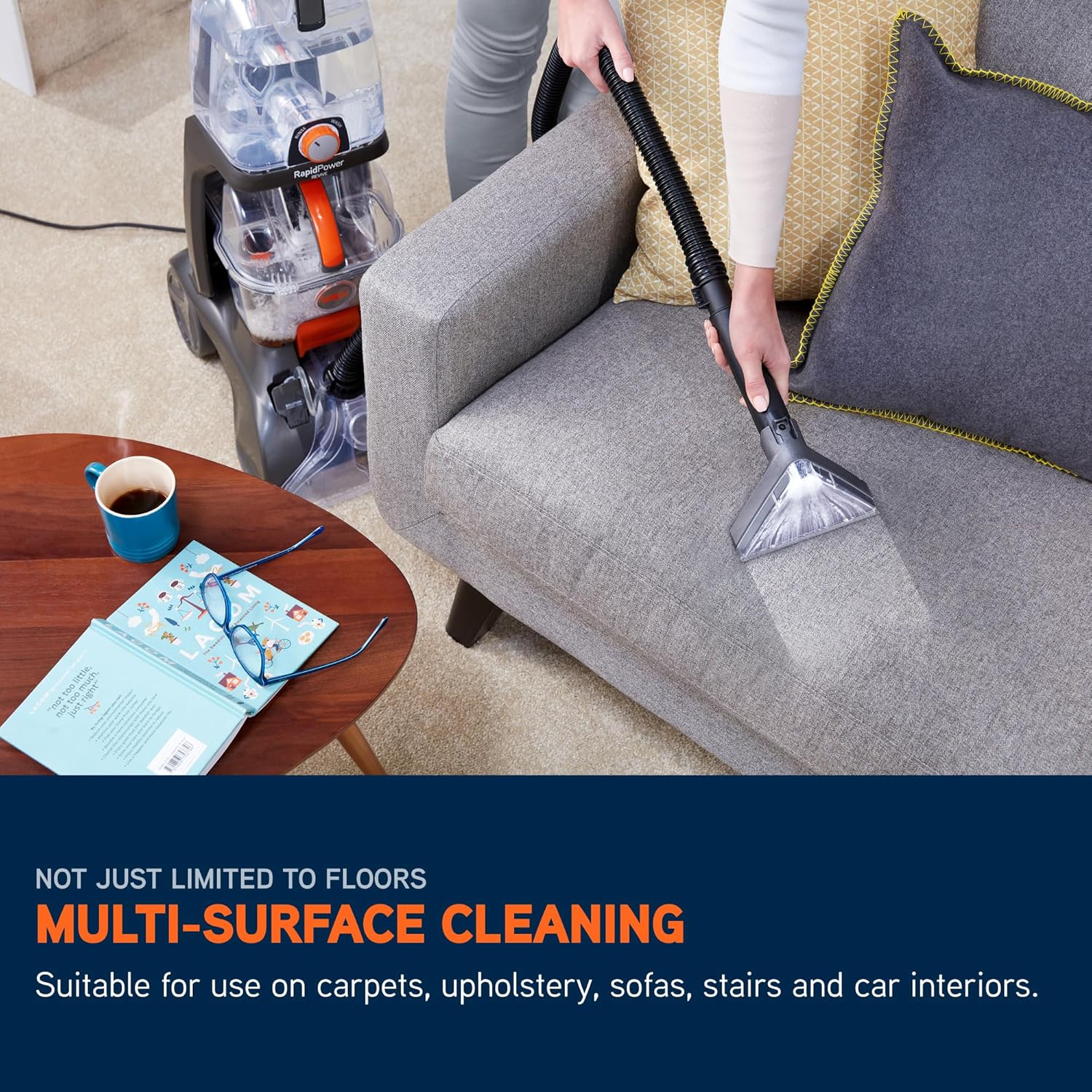 Vax Rapid Power Revive Carpet Cleaner Machine, Rug, Upholstery, Car, Stair Upright Shampooer Washer, Handheld Spot Cleaning Wash Tool, Solution, 1200W, Grey/Orange, CWGRV011